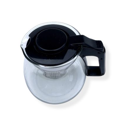Γυάλινη τσαγιέρα 1100ml με ανοξείδωτο σουρωτήρι και μαύρη λαβή -klarakis