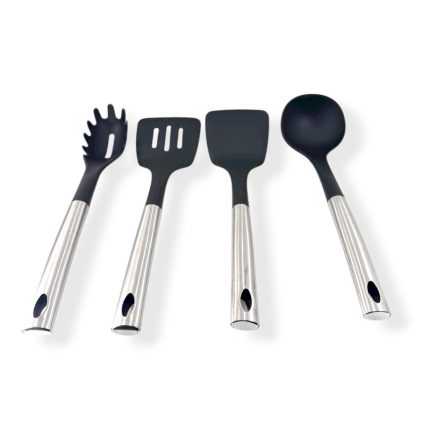 Σετ κουζινικών σιλικόνης με ανοξείδωτη λαβή 34cm (4 τεμάχια) -klarakis